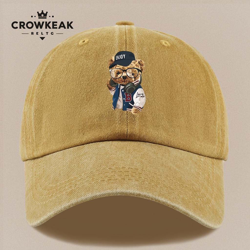 pc Vintage Trendy Baseball Teddy Bear Pattern Print Baseball Cap AllSeason Casual Apparel Accessory Black Papa Trucker Hat