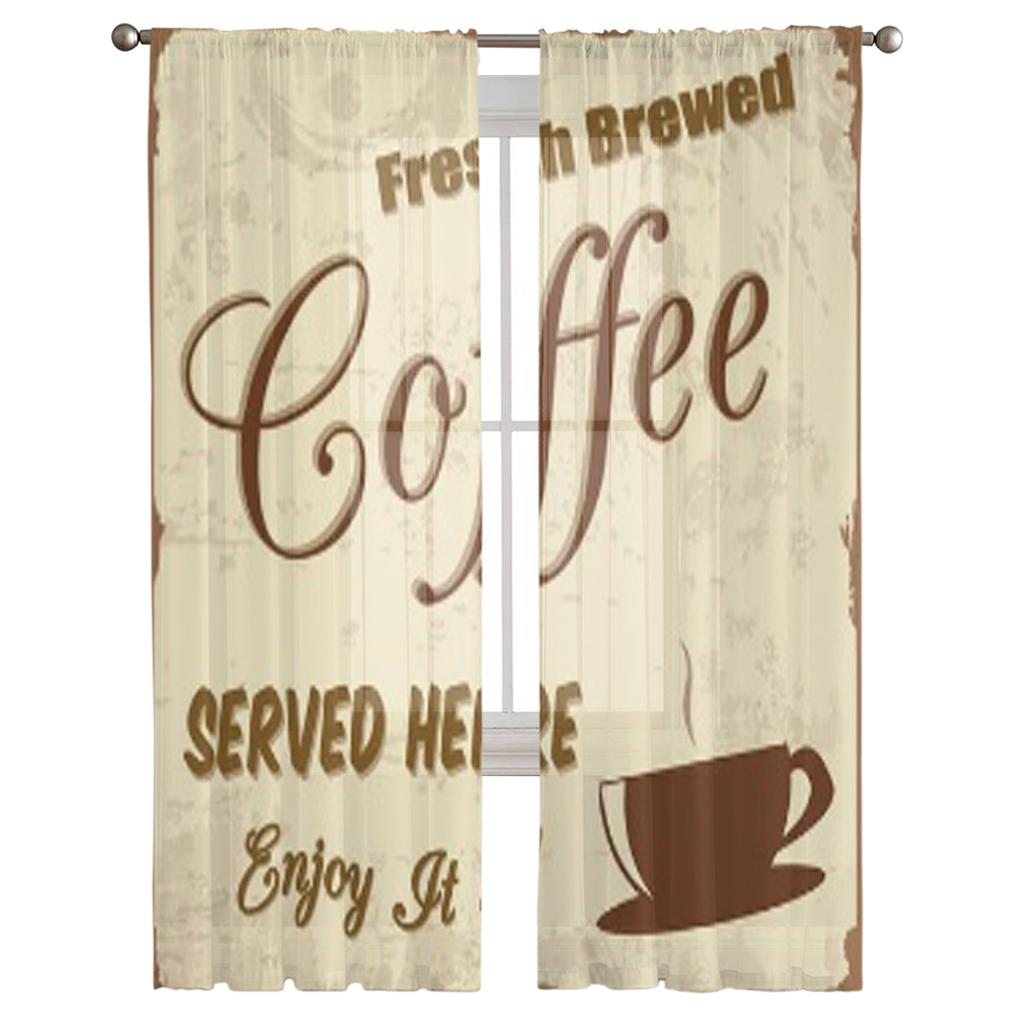 Retro Vintage Coffee Tulle Sheer Window Curtains For Living Room The Bedroom Modern Chiffon Voile Organza Curtains Decor Drapes