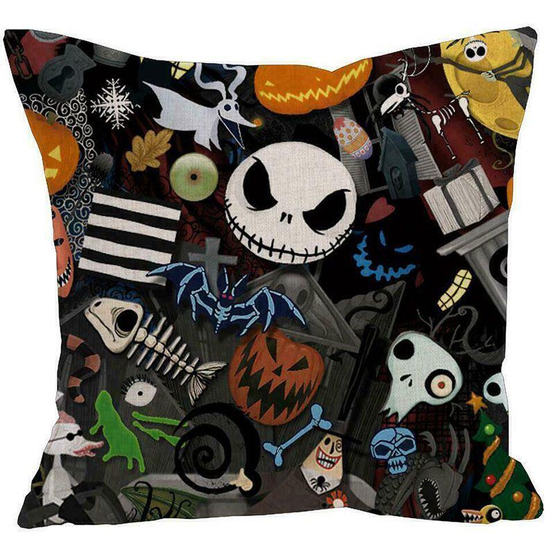 

Halloween Witch Castle Linen Throw Pillow Case With Invisible Zipper And Pumpkin Pattern Style16