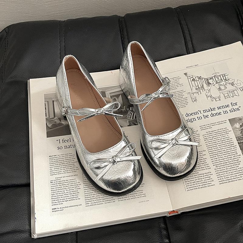Silver thick high heel light mouth single shoes women's new spring and summer skirt Mary Jane shoe temperament