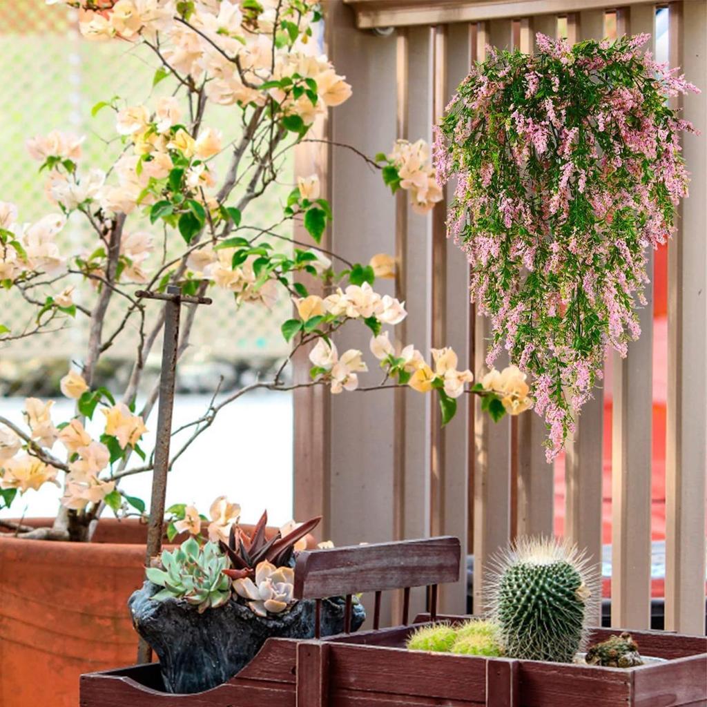 Patio Artificial Flowers 2-Pieces Outdoor Trailing Vines Artificial Cascading Flowers for Home Apartment Farmhouse Garden Patio