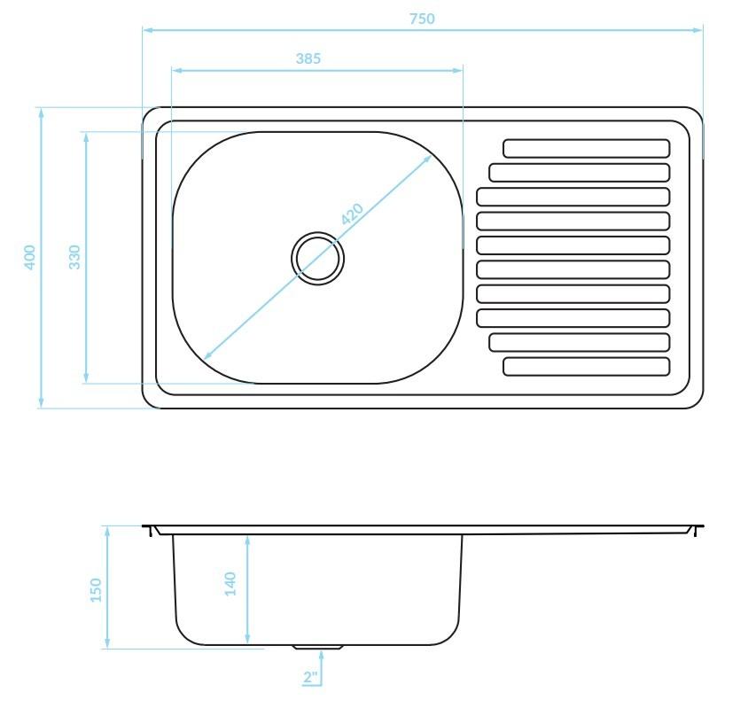 Single Bowl Metal Sink Undermount With Draining Board Stainless Steel Trafis Kuchinox