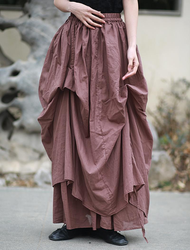 

Johnature Women Vintage Irregular Skirts Elastic Waist Solid Color Summer Fold Female Skirts S темный кофе