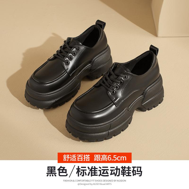 Модель Augustine на платформе, новые осенние черные шнурованные британские маленькие кожаные туфли, бархатные туфли. 34