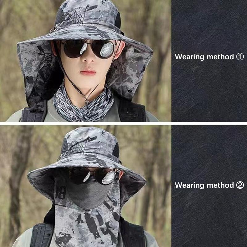 Sommer-Sonnenhüte UV-Schutz Outdoor Jagd Angelkappe für Männer Frauen Wandern Camping Visier Bucket Hat Neck Flap Fisherman Hat