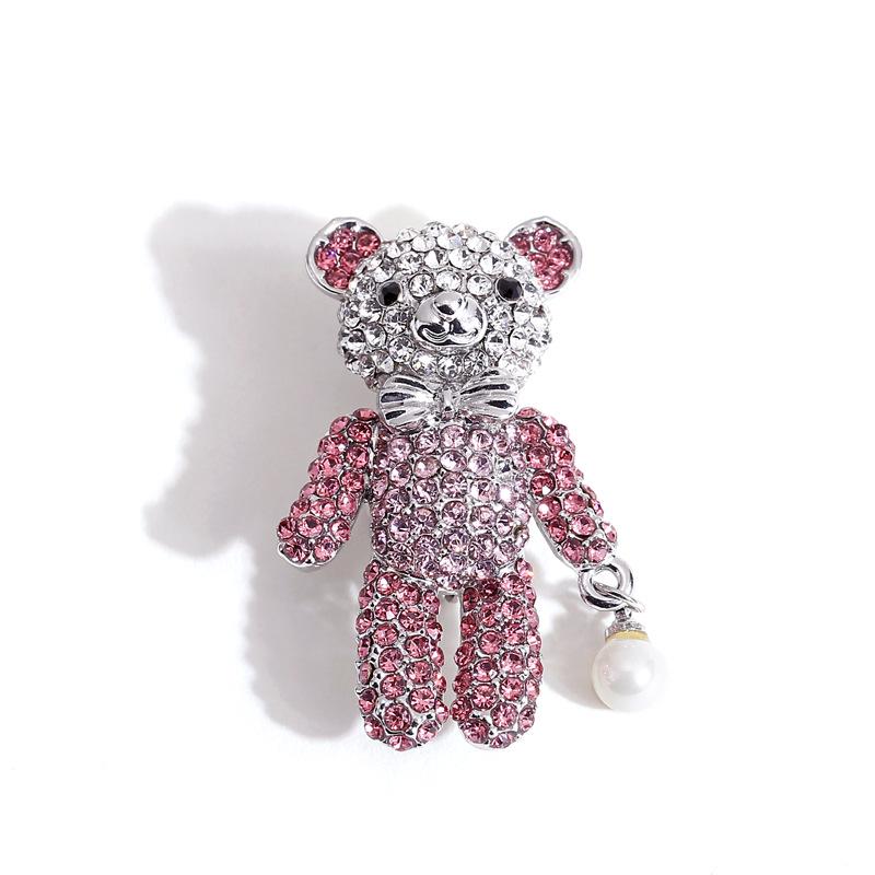 

Модная брошь в виде плюшевого мишки с жемчугом и стразами для мужчин и женщин - Милая свадебная булавка