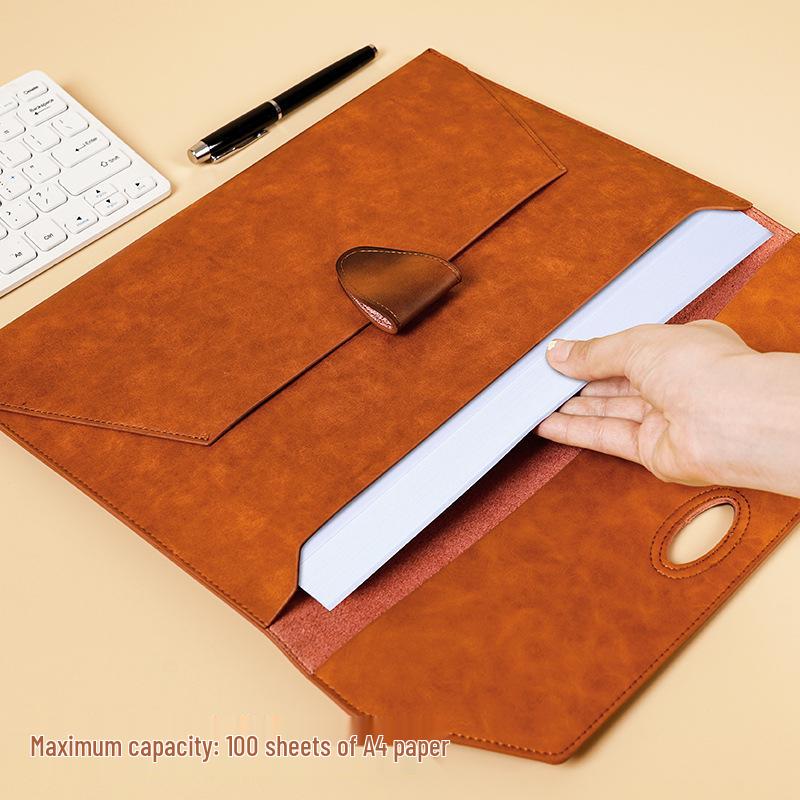 A4 Waterproof Leather Business Document Bag - Customizable Minimalist Briefcase with Logo Printing