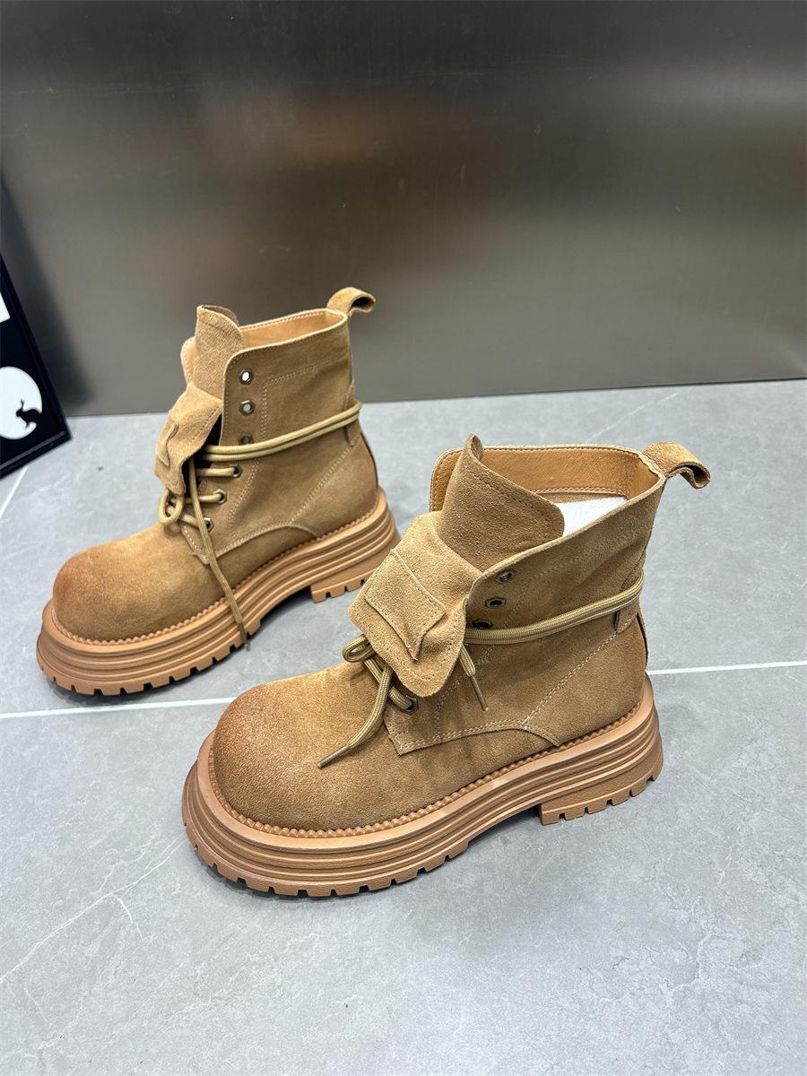 

Suede Women s Boots 2025 Autumn/Winter New Style British Style Thick-soled Height-increasing Ankle Boots Retro Women s Shoes 35 жовтий