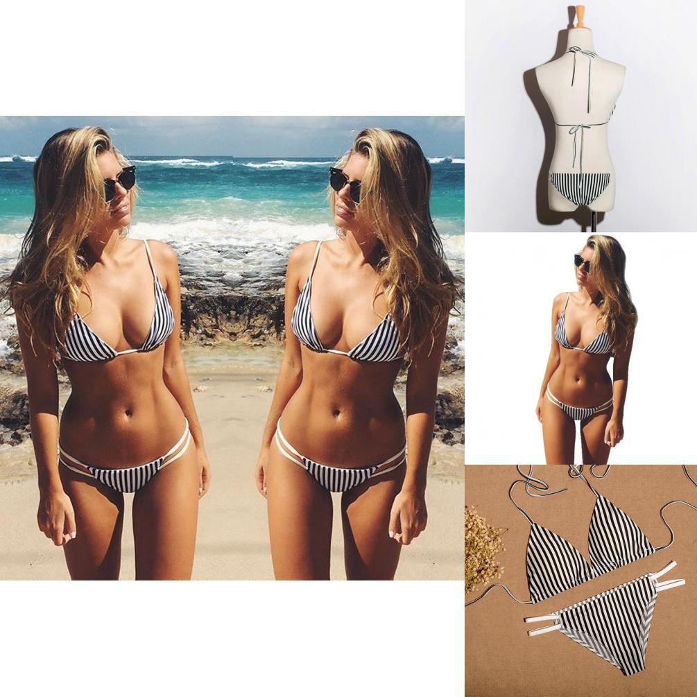 Premium Quality Women's Swimwear Stripe Bikini Set For Stylish Beachwear Fun