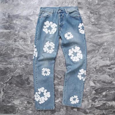 ZYLLO Vibe Style Chic Cotton Print  Vintage Jeans Retro Washed Hip Hop Slim Denim Trousers