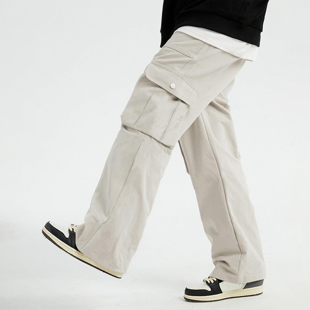 Men's Solid Color Loose Wide-Leg Straight Trousers Men's Casual Fashion Overalls