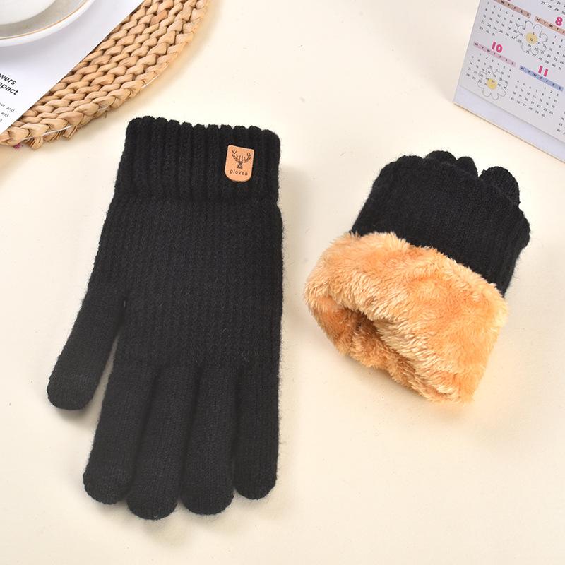 

Зимние новые мужские двухслойные перчатки теплые и морозостойкие начесанные утолщенные шерстяные вязаные перчатки арктический пух one size fits all чёрный