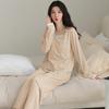 Women's Spring and Autumn Pajamas with Chest Pads, Pure Cotton Long-sleeved 1011 New Autumn Leave Two Pieces Can Be Worn Outside Loungewear Set