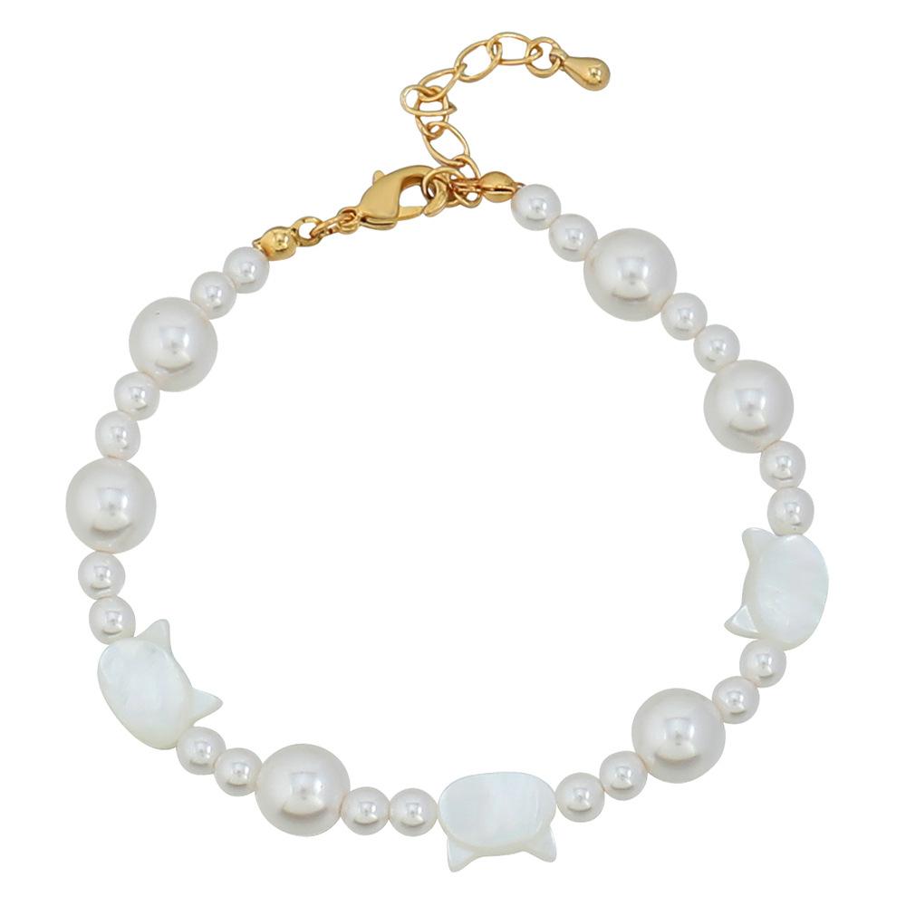GEMCHIC Women s Cute Cat Shell Beaded Necklace and Bracelet Set