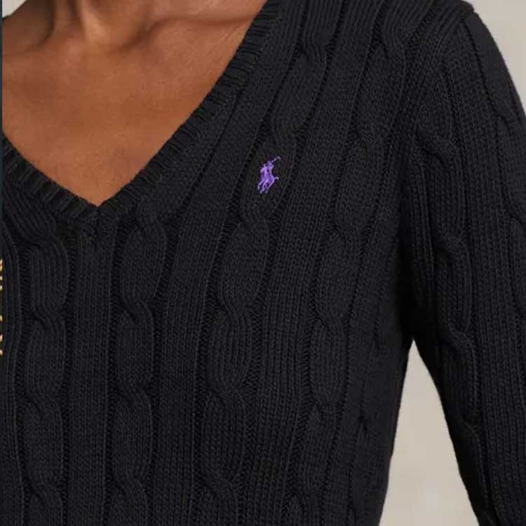 Polo Ralph Lauren SS23 Solid Logo Embroidered V-Neck Knit Sweater Women sweater Black WMPOSWENC020652-001