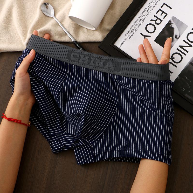 

Полосатое мужское нижнее белье из чистого хлопка, дышащие четырехсторонние трусы, дышащие молодежные боксеры 3XL сапфировый