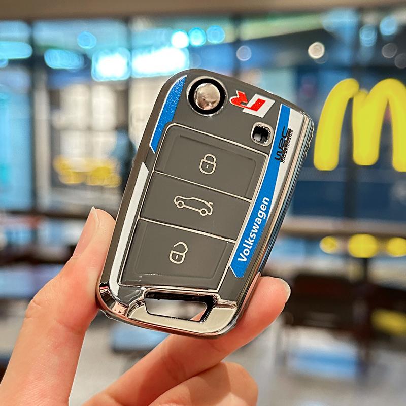 Valve Stems Caps Fashion TPU Car Remote Key Case Full Cover Protector Shell Fob For VW Volkswagen Golf 7 MK7 Tiguan MK2 Auto Key QQ8