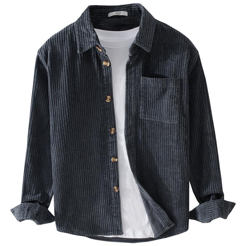 Men's Retro Corduroy Shirt Jacket - Long Sleeve, Casual Spring/Autumn Wear