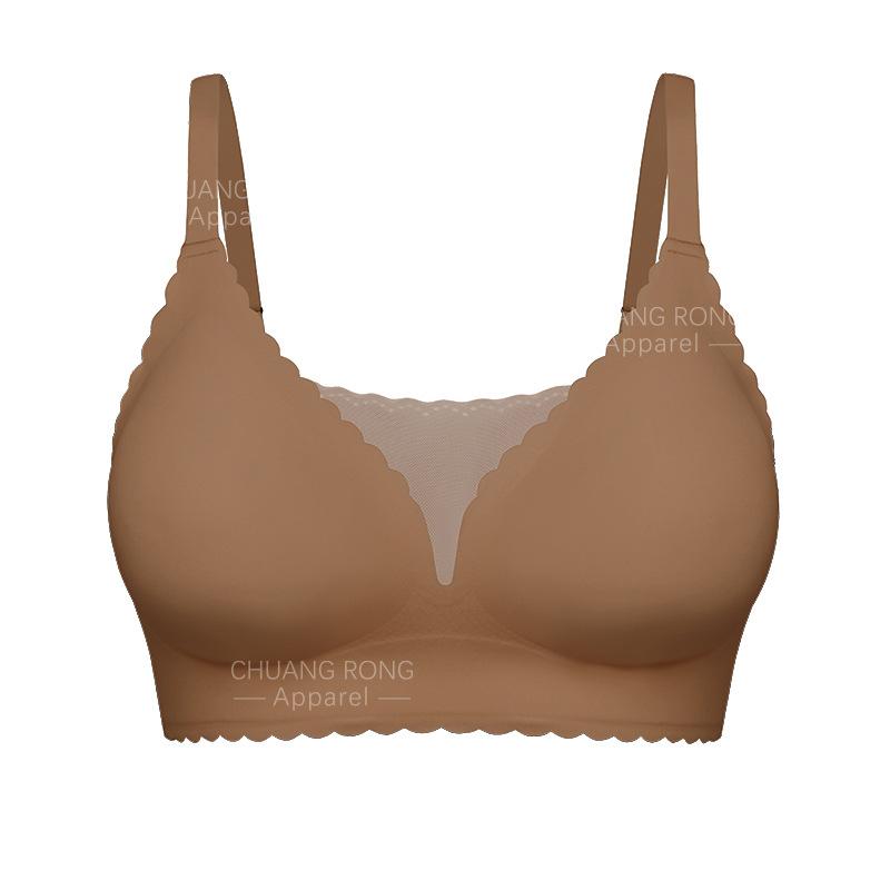 

Thin female sexy lace stitching comfortable gathering wavy edge large size women s no steel rim underwear bra S