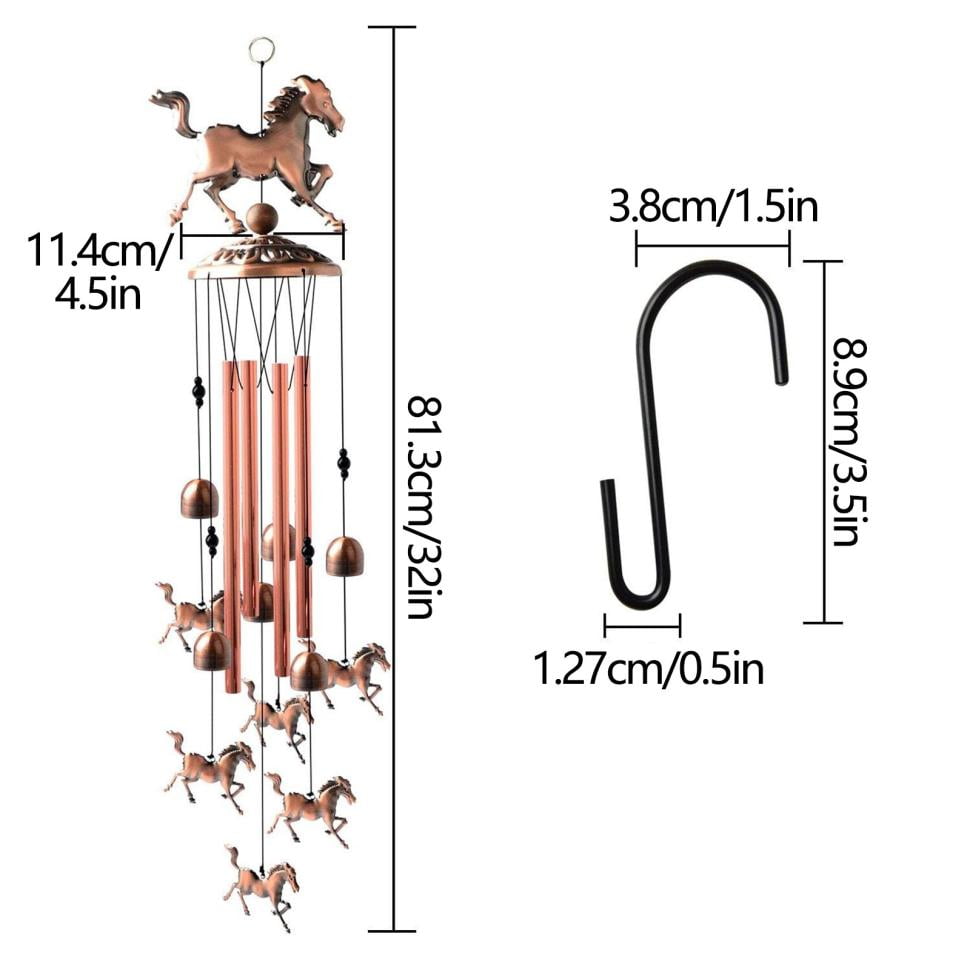 

Handmade Copper Wind Chime Horse-shaped Wind Bell Vintage Metal Bell Animal Hanging Decoration Balcony Courtyard Decoration мідний