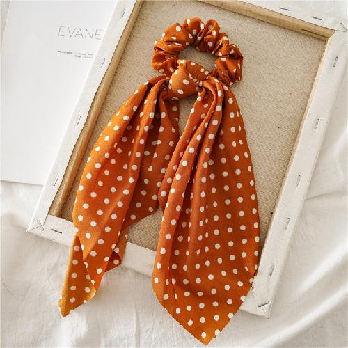 Polka Dot Print Chiffon Long Ribbon Scrunchies Women Girls Ponytail Holder Elastic Rubber Bands Hair Ties Ropes Hair Accessories