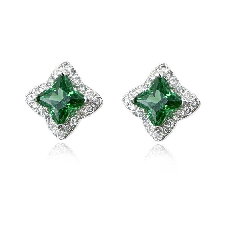 

Zircon Earrings, North Star Four-leaf Clover Ear Studs, High-end Style for Both Men and Women. зелёный