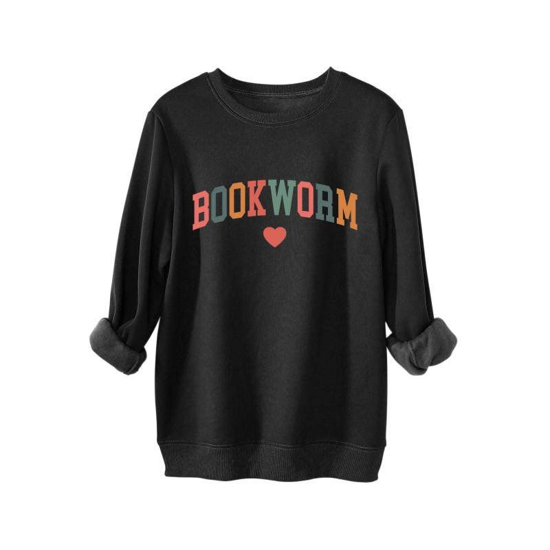 Womens Thick Fleece-Lined Casual Oversized Hoodie Sweatshirt - Solid Color Long Sleeve Round Neck Streetwear Style