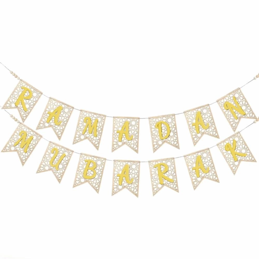 Holz Ramadan Banner Dekoratives Festival Zugfahne Ausgeschnitten Eid Hängende Ornamente Kamin