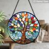 2D Flat, 1pc Rainbow Tree of Life Round Glass Suncatcher, Colorful Life of Tree Stained Glass Style Window Hanging, Multicolor Leaves Design with