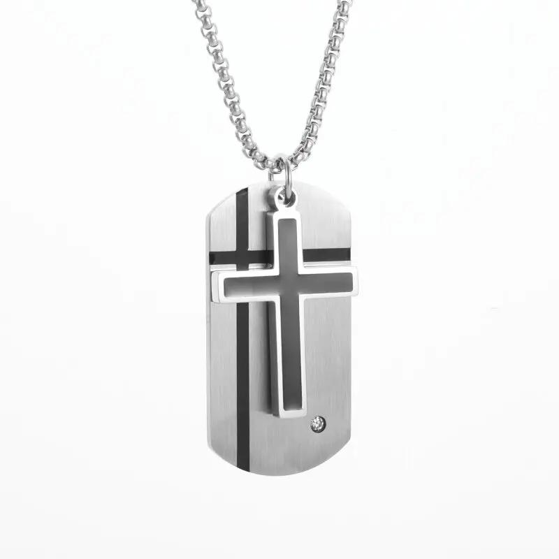 Collana da uomo con croce in acciaio inossidabile color argento, croce della fede, ciondolo con versetto biblico, medaglietta, regali di compleanno per ragazzi