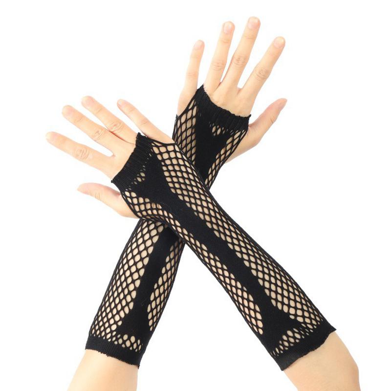 

Черные Сексуальные Сетчатые Перчатки Без Пальцев с Прорезями для Выступлений на Вечеринке в Ночном Клубе Эластичные С Прорезями Панк Длинные Нарукавники