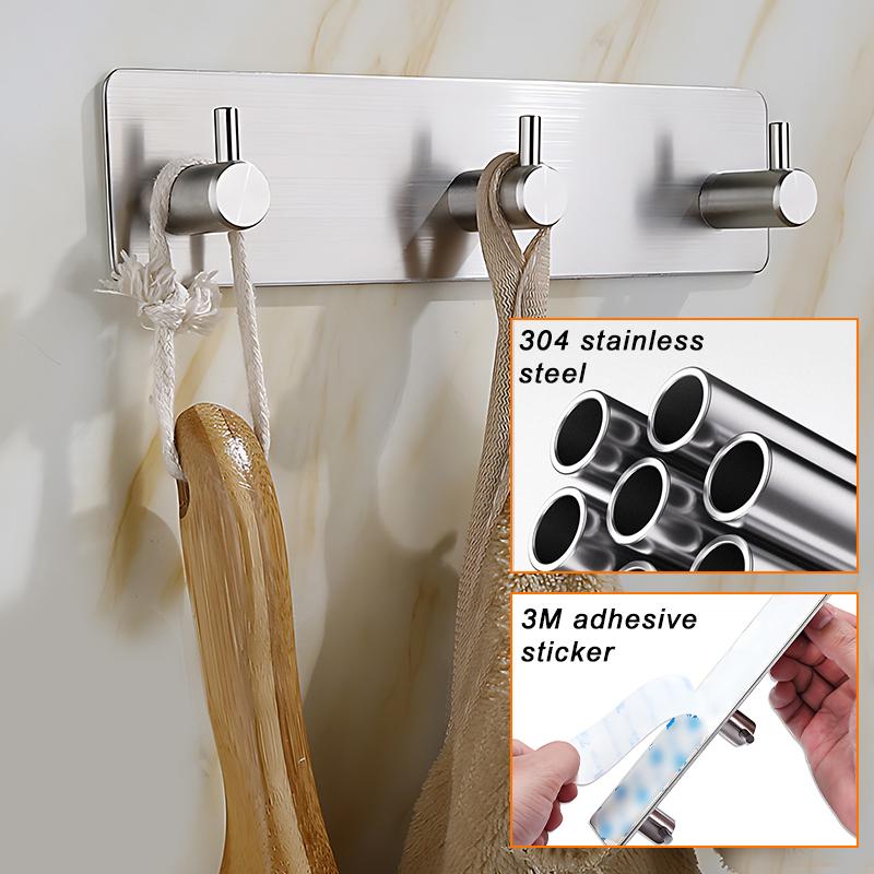 Self Adhesive Door Hook Key Holder Towel and Robe Holder Stainless Steel Kitchen Hardware Hook Bathroom Supplies Storage Hook