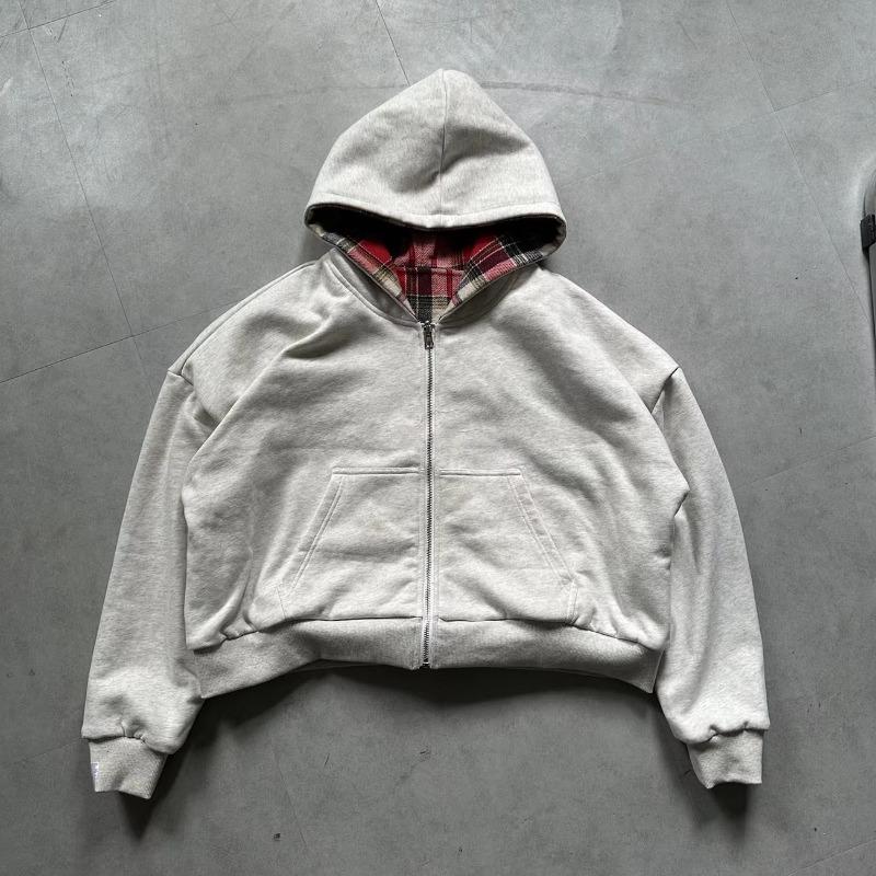 Sudadera con capucha a cuadros reversible para hombre con cremallera de manga larga