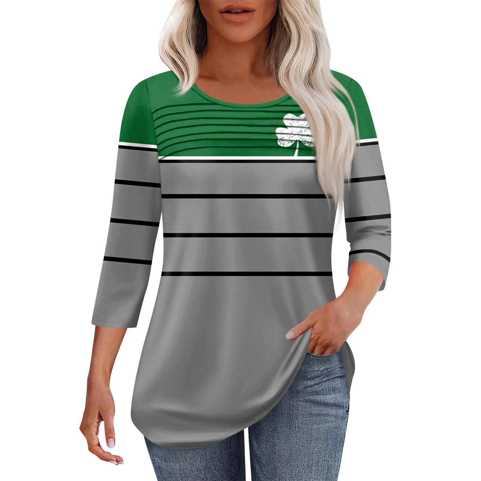 

Женская мода круглый вырез горловины плиссированная передняя планка топ рукав 3/4 S