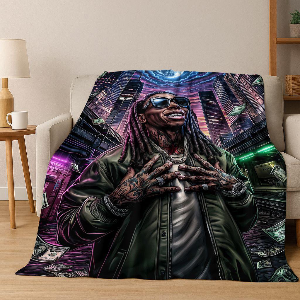 Manta de Franela con 26 Estilos de Artistas de Rap Dibujos Animados Tupac Snoop Dogg Hip Hop, Manta Acogedora Suave para Hogar Dormitorio Cama Cubierta de Sofá