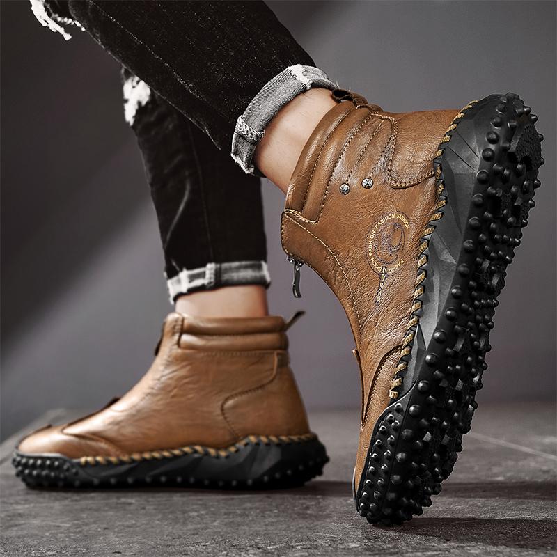 Pánské kozačky vysoké kožené boty plyšové outdoorové bavlněné boty velká velikost 39-46