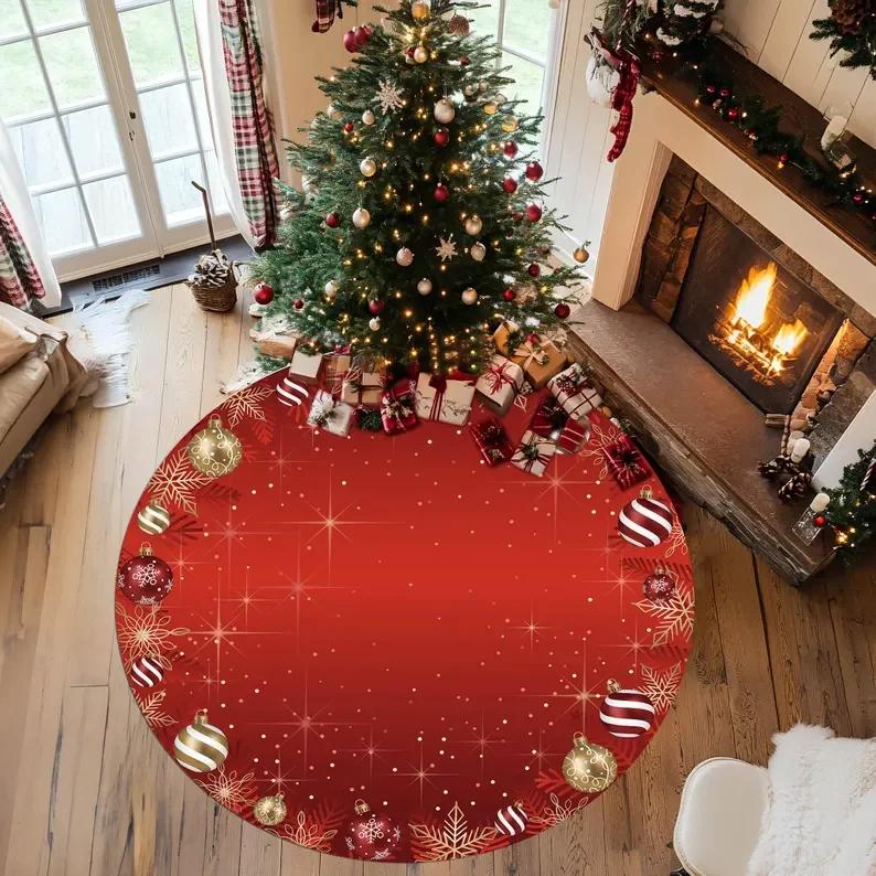 Christmas Village Round Rug Nordic Winter Round Reindeer Ornaments Round Rug Cozy Cabin Round Rug Festive Forest Holiday Decor