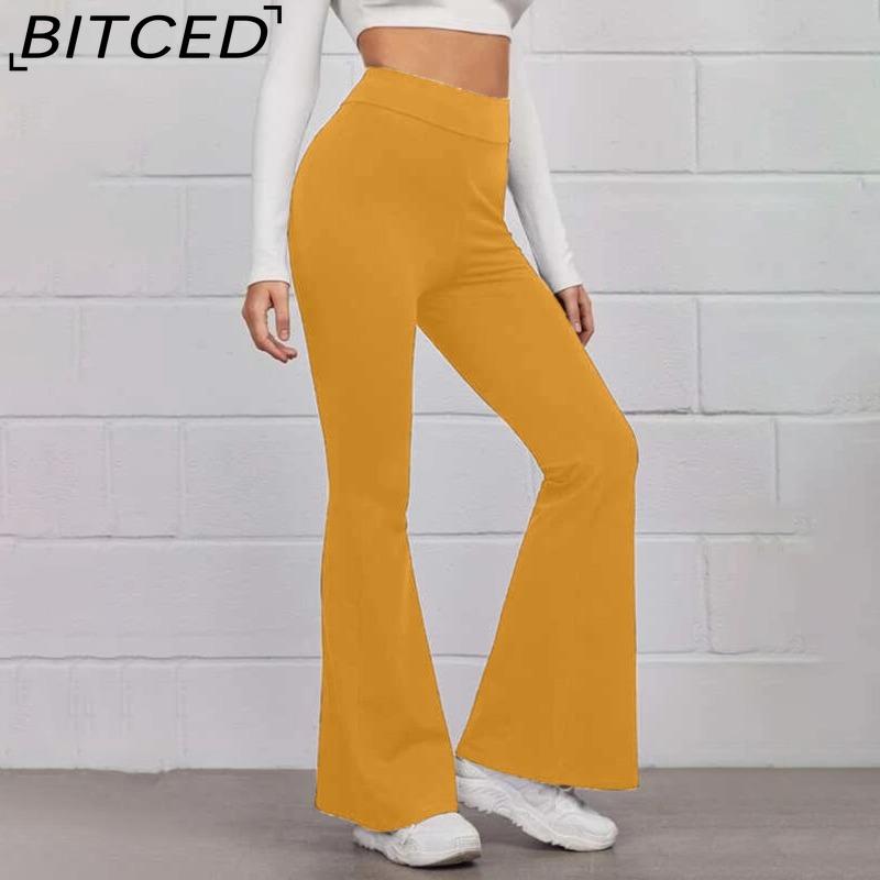 BITCED Women's Trousers Shiny Solid Color High Waist Trousers Spring Autumn Temperament Loose Straight Wide Leg Trousers Casual Wear