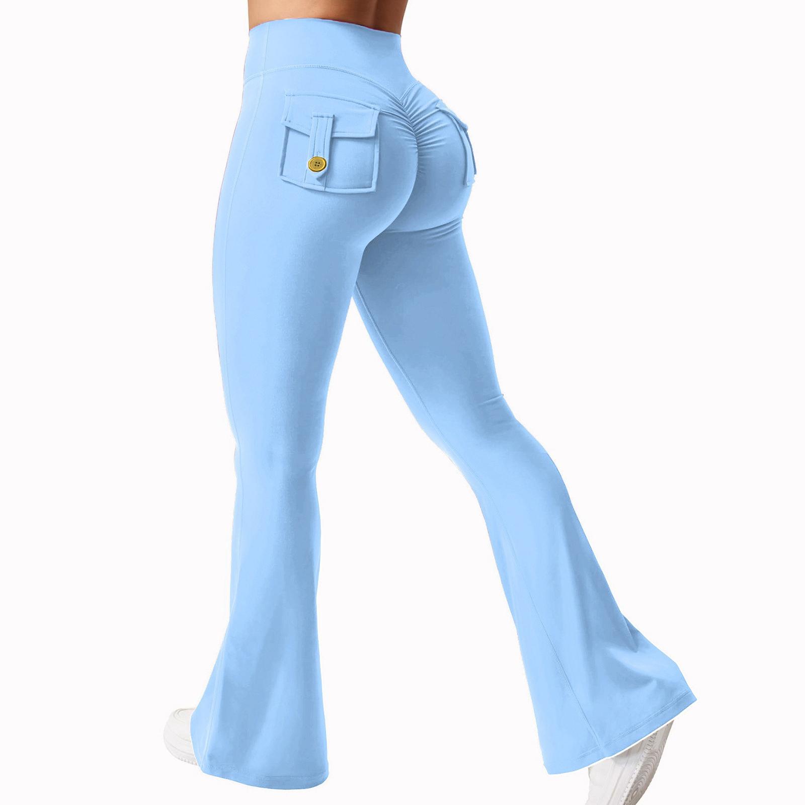 High Waist Flare Leg Pants for Women Stretch Fitness Trousers with Back Pocket and Ruched S