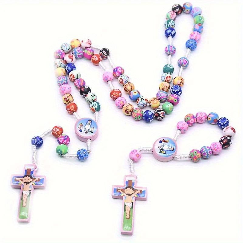1PC Colorful Ceramic Bead Bracelet - Cartoon Cartoon Cross Bracelet Catholic Holy Christ Cross Prayer Bead