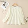 ZANZEA Women Casual Lace Crochet Patchwork Long Sleeve Blouse