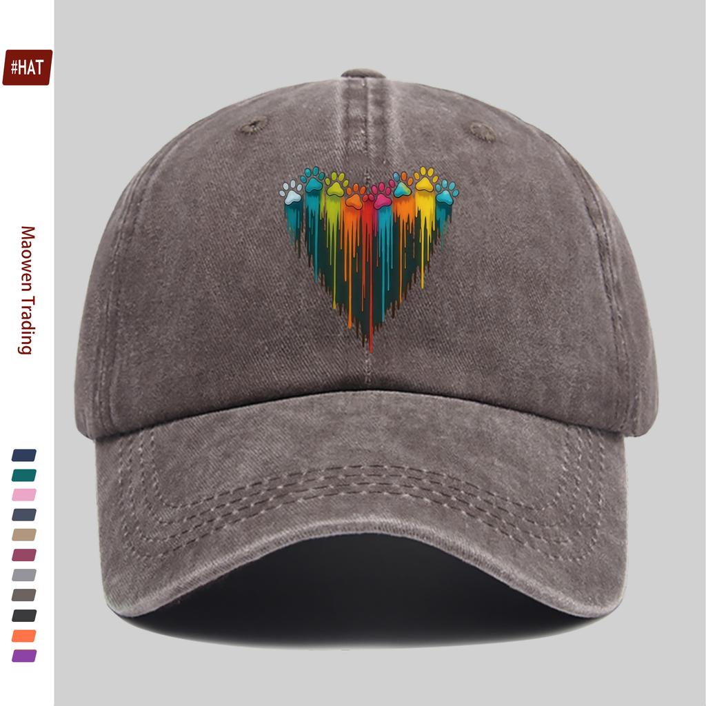 Pc Unisex Cute Cat Paw HeartShaped Print Baseball Cap with Heart Print Design Sun Hat Comfortable and Lightweight Adjustable