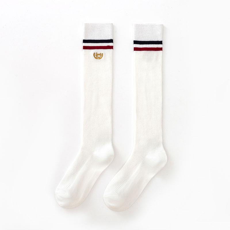 Mid-Calf Stripe Letter Embroidered JK Cotton Socks - Slimming, Solid Color, Knee-High Leg Warmers
