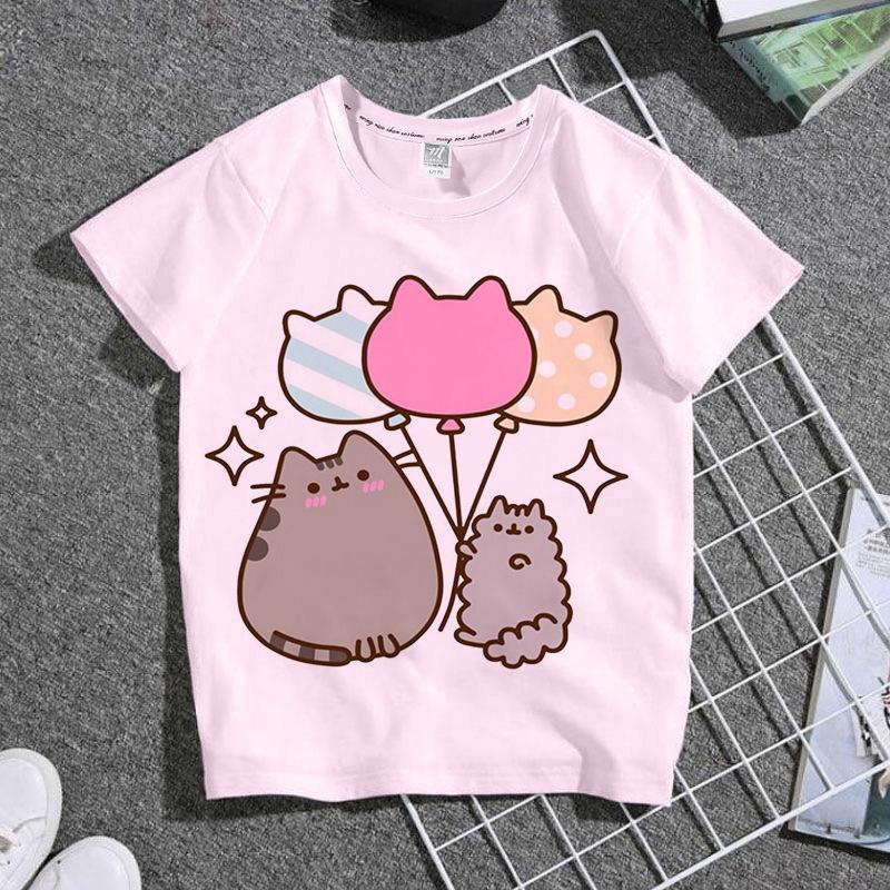 Summer Boys and Girls Children's T-shirt Cute Cat Cat Novel Cartoon Print Primary School Short Sleeve Parent-child Clothing