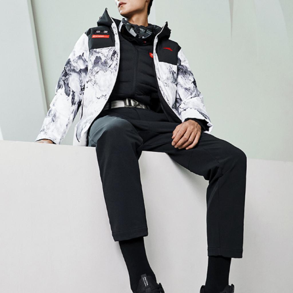 Anta Comprehensive Training Series Full-Print Logo Zip Hooded Down Jacket Men Outerwear Pure-White 152247919-4