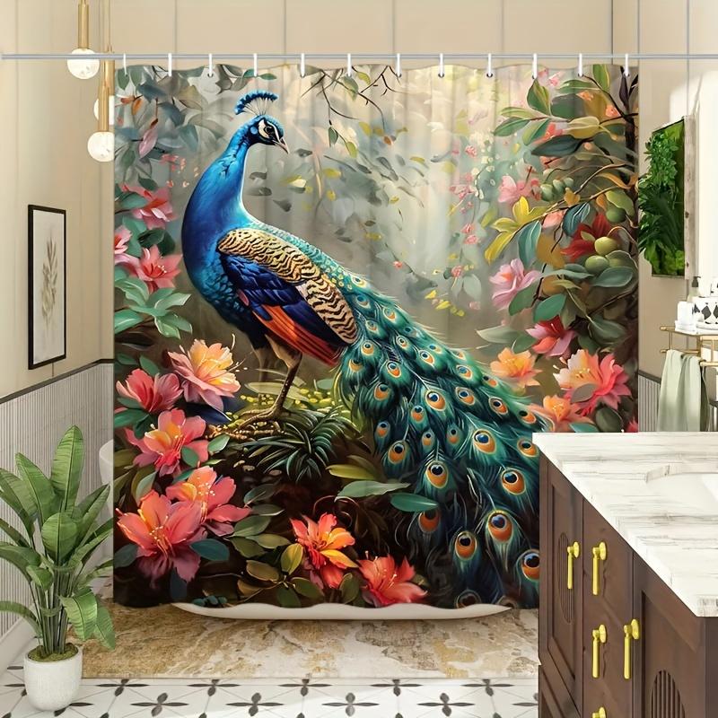 Decorative Tropical Peacock Floral Jungle Print Waterproof Luxury Shower Curtain for Modern Bathroom Decor Use