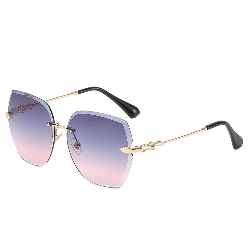 Metallic Frame Geometric Sunglasses With Gradient Pink Lenses Uv400 For Outdoor Activities And Parties