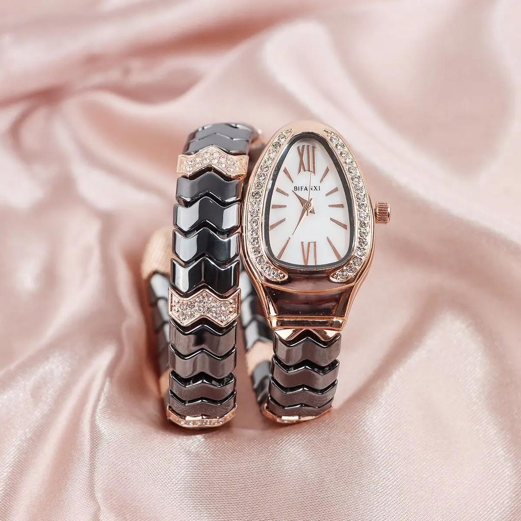 Fashion Black Snake Hot Sell Quartz Watches Women's Full Diamond Steel Strap Watch For Women Bling Unique Luxury Clock Relogio