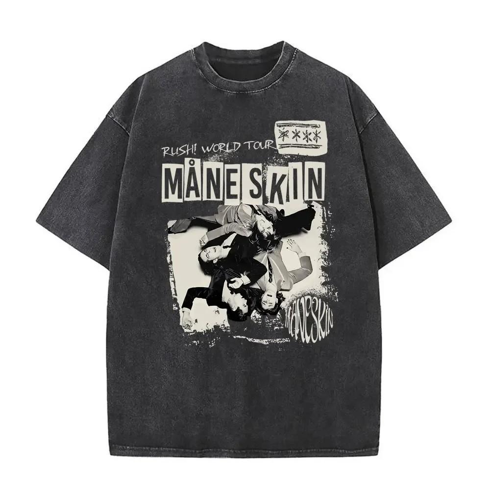Maneskin Cotton Oversized Mneskin TShirt Washed Italian Rock Band Tee Unisex