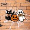 Rustic Pumpkin Wall Plaque Halloween Wooden Door Sign Ghost Boo Black Cat Welcome Hanging Ornament Sign for Trick or Treat Party Indoor Outdoor Porch